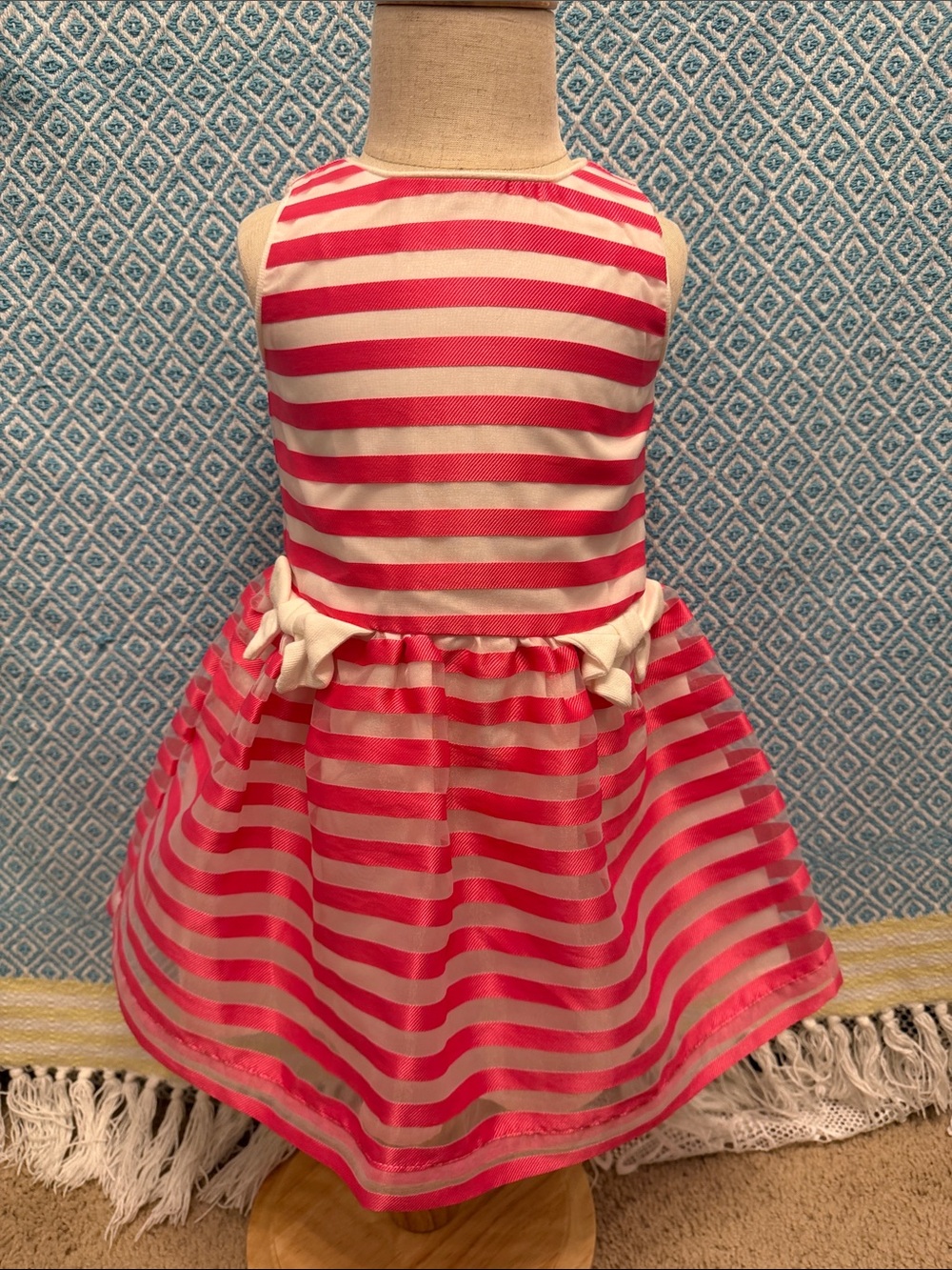 Mayoral Pink and White Striped Sleeveless Party Dress with Waist Bows